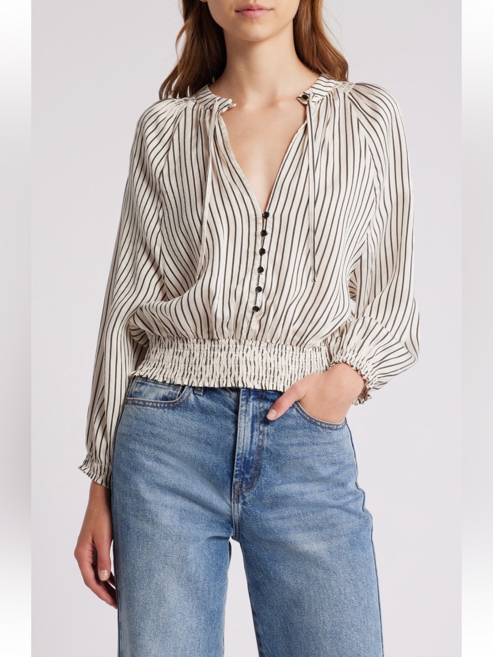 NWT SESSUN Swing Stripe Smocked Waist
Blouson Top, M (6)